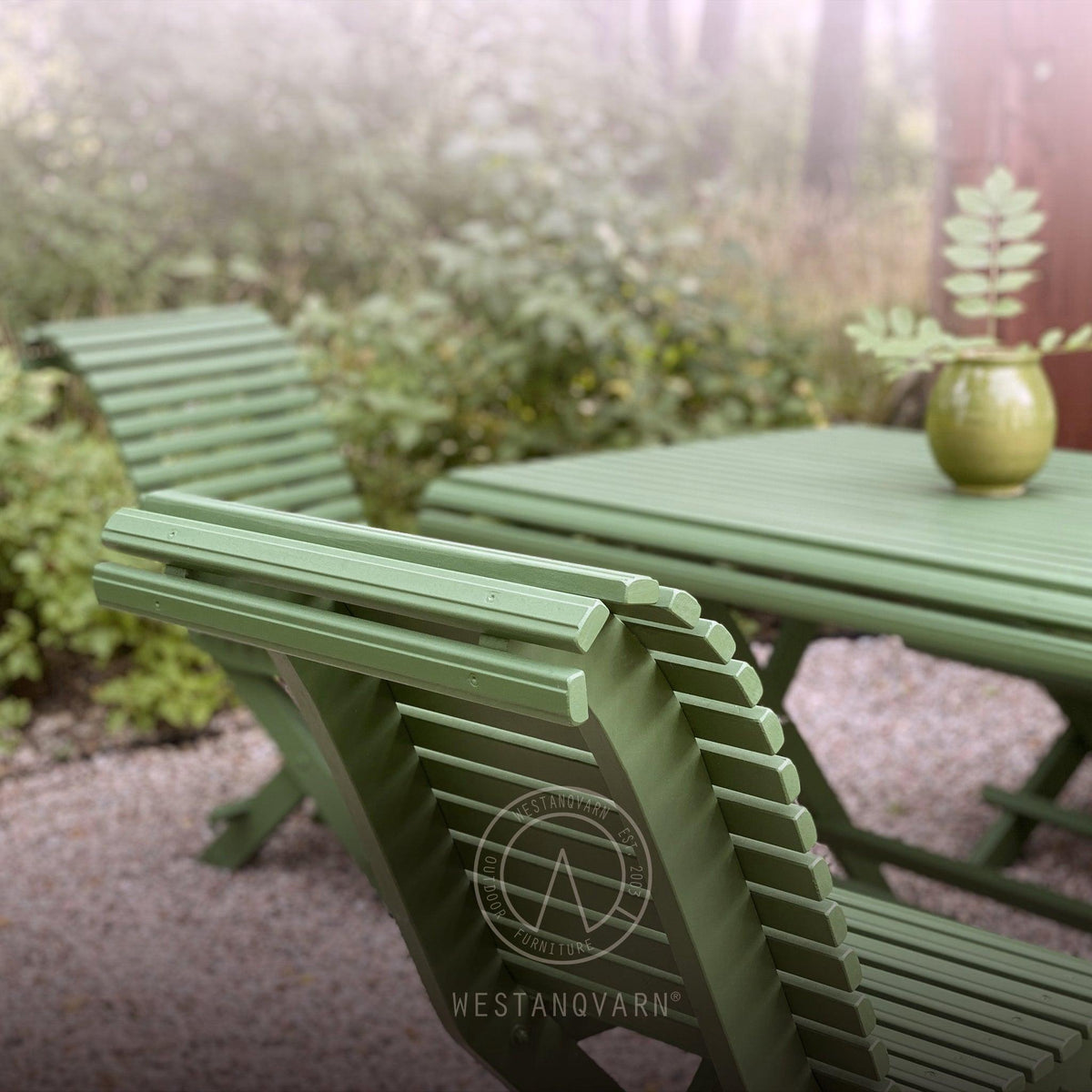 Green Sundborn garden furniture with table and chairs for outdoor use